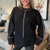 Black Round Neck Contrast Piping Detail Jumper