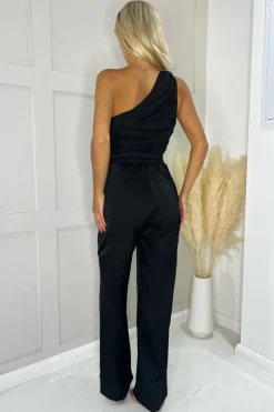 Black Satin Straight Leg Cargo Pants
