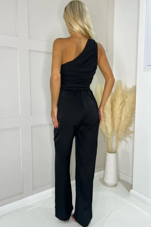 Black Satin Straight Leg Cargo Pants