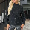 Black Sequin Detail Mock Neck Jumper