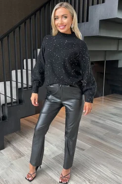 Black Sequin Detail Mock Neck Jumper