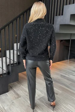 Black Sequin Detail Mock Neck Jumper