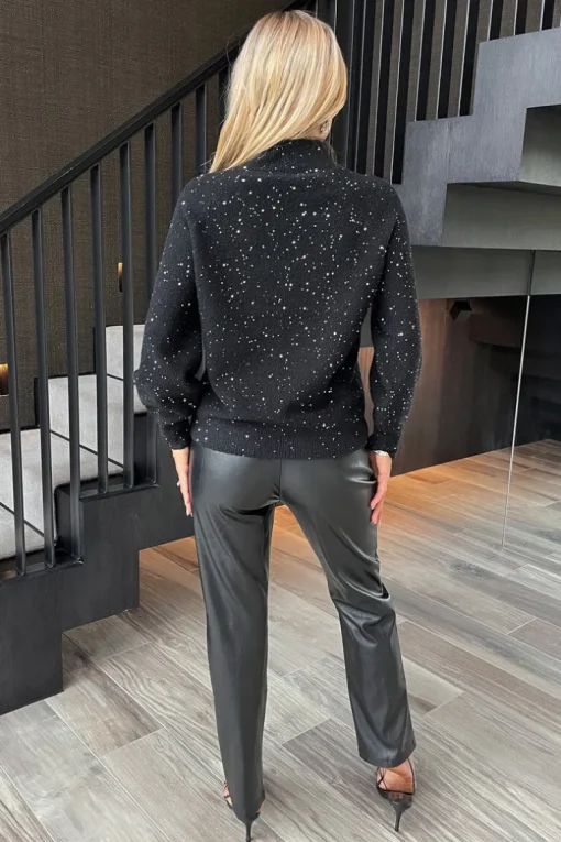 Black Sequin Detail Mock Neck Jumper