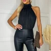 Black Shimmer Halterneck Bodysuit