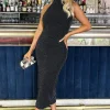 Black Sparkle Halter Neck Ruched Bodycon Midi Dress