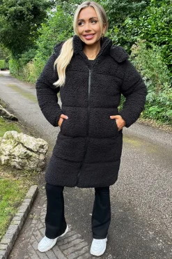 Black Teddy Panelled Long Coat