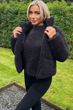 Black Teddy Panelled Short Coat