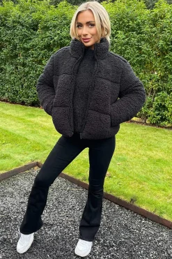 Black Teddy Panelled Short Coat