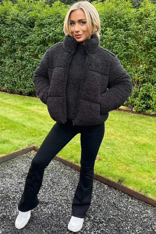 Black Teddy Panelled Short Coat