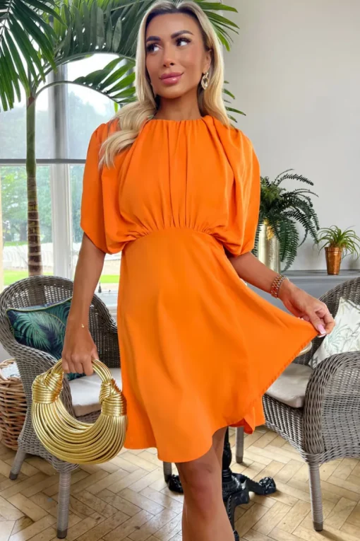 Blood Orange Batwing Gathered Top Mini Dress