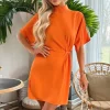 Blood Orange High Neck Gathered Waist Detail Shift Dress