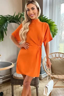 Blood Orange High Neck Gathered Waist Detail Shift Dress