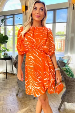 Blood Orange Printed Batwing Mini Dress