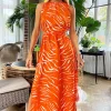 Blood Orange Printed Cut Out Midi Dress