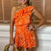 Blood Orange Printed One Shoulder Playsuit