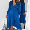 Blue And Black Printed Wrap Midi Dress