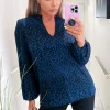 Blue Animal Print Long Sleeve Blouse
