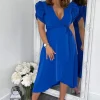 Blue Wrap Over Tie Midi Dress