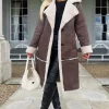 Brown Longline Faux Shearling Coat