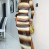 Brown Ombre Printed Mesh Overlay Long Sleeve Bodycon Midi Dress