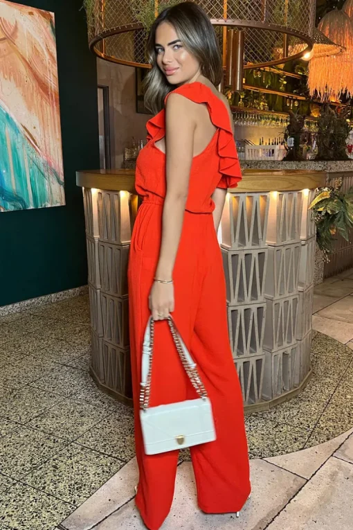 Burnt Orange Frill One Shoulder Jumpsuit
