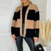 Camel And Black Button Up Stripe Cardigan