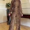 Camel Animal Belted Frill Cuff Sleeve Jumpsuit