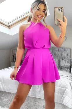 Cerise High Neck Playsuit