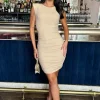 Champagne Sparkle Ruched Skirt Bodycon Mini Dress