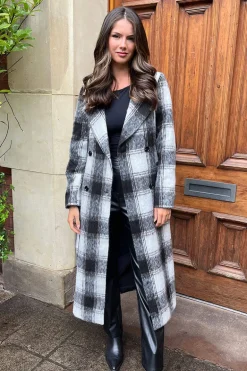 Chocolate Brushed Check Tie Belt Trench Coat