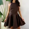 Chocolate Scuba Sleeveless Skater Mini Dress