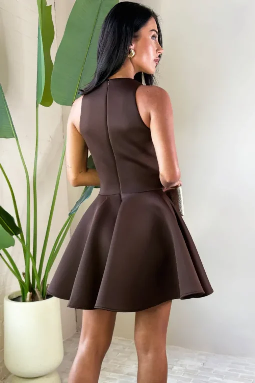 Chocolate Scuba Sleeveless Skater Mini Dress