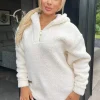 Cream 1/4 Zip Teddy Hoodie