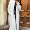 Cream Boucle Tie Belt Longline Trench Coat