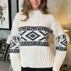 Cream Fairisle Fringe Sleeve Detail Knitted Jumper