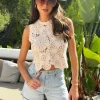 Cream Floral Crochet Knit Crop Top