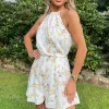 Cream Floral Printed High Neck Playsuit