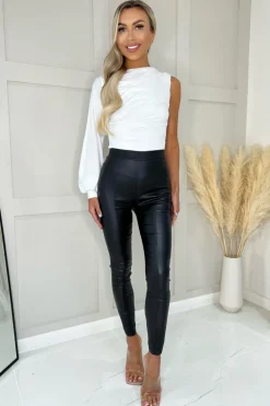 Cream One Sleeve Ruched Top