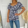 Cream Pink And Navy Animal Print Top