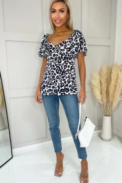 Cream Pink And Navy Animal Print Top