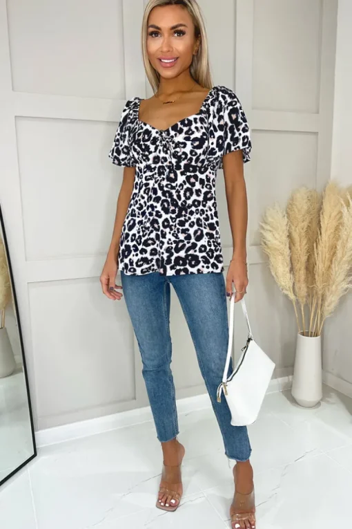 Cream Pink And Navy Animal Print Top