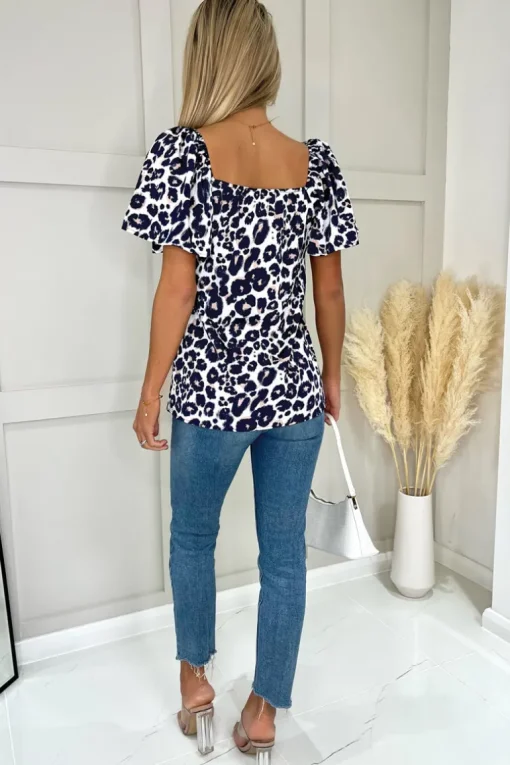 Cream Pink And Navy Animal Print Top