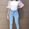 Cream Puff Sleeve Knitted Top