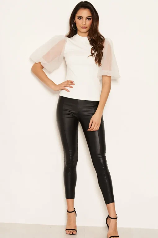 Cream Puff Sleeve Knitted Top