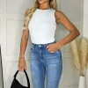 Cream Round Neck Fitted Sleeveless Bodysuit