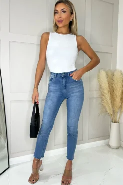 Cream Round Neck Fitted Sleeveless Bodysuit