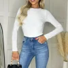 Cream Round Neck Long Sleeve Slinky Bodysuit
