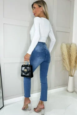 Cream Round Neck Long Sleeve Slinky Bodysuit
