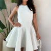 Cream Scuba Sleeveless Skater Mini Dress