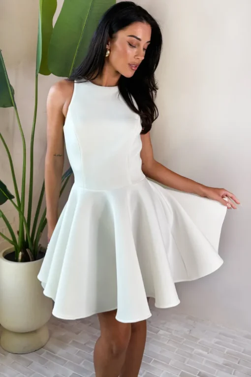 Cream Scuba Sleeveless Skater Mini Dress